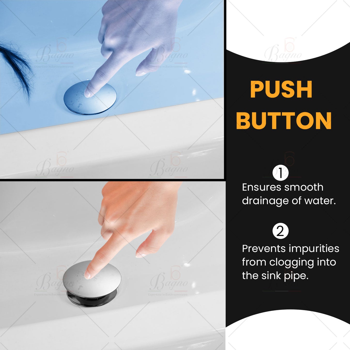 B BAGNO Long Popup waste unslotted waste premium quality stainless steel for wash basin without overflow hole (BPL01BG)