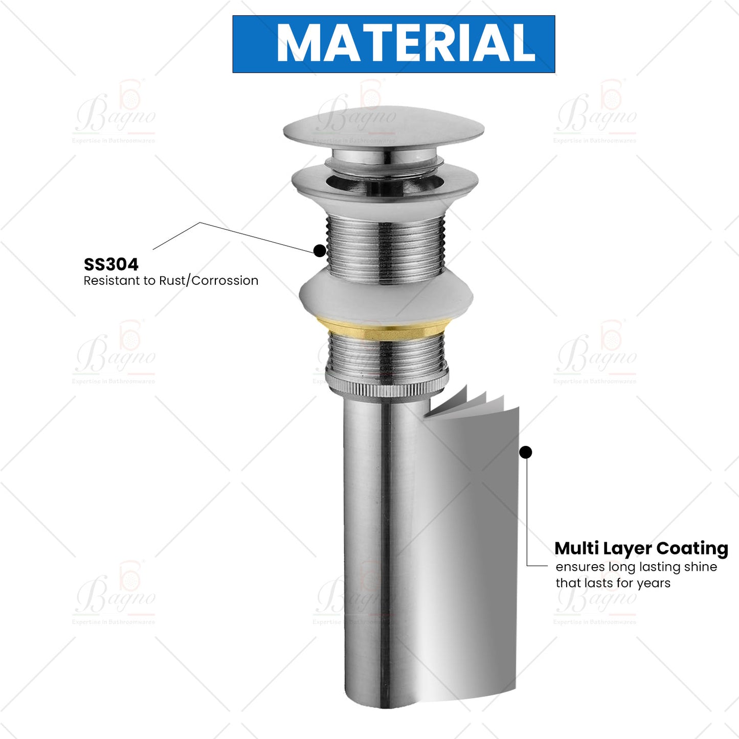 Popup Waste Long Unslotted