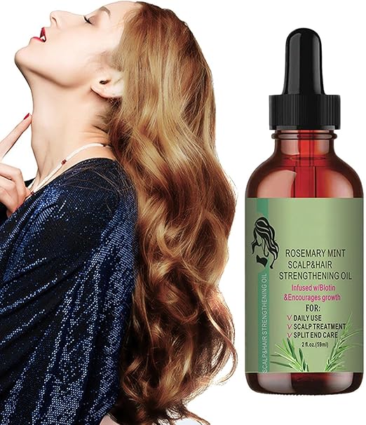 Rosemary Oil with Biotin Hair Serum, 30-Oil Blend in 1 fl oz Bottle, Strengthens Hair and Scalp, Nourishes Split Ends and Promotes Healthy Growth for Dry and Damaged Hair