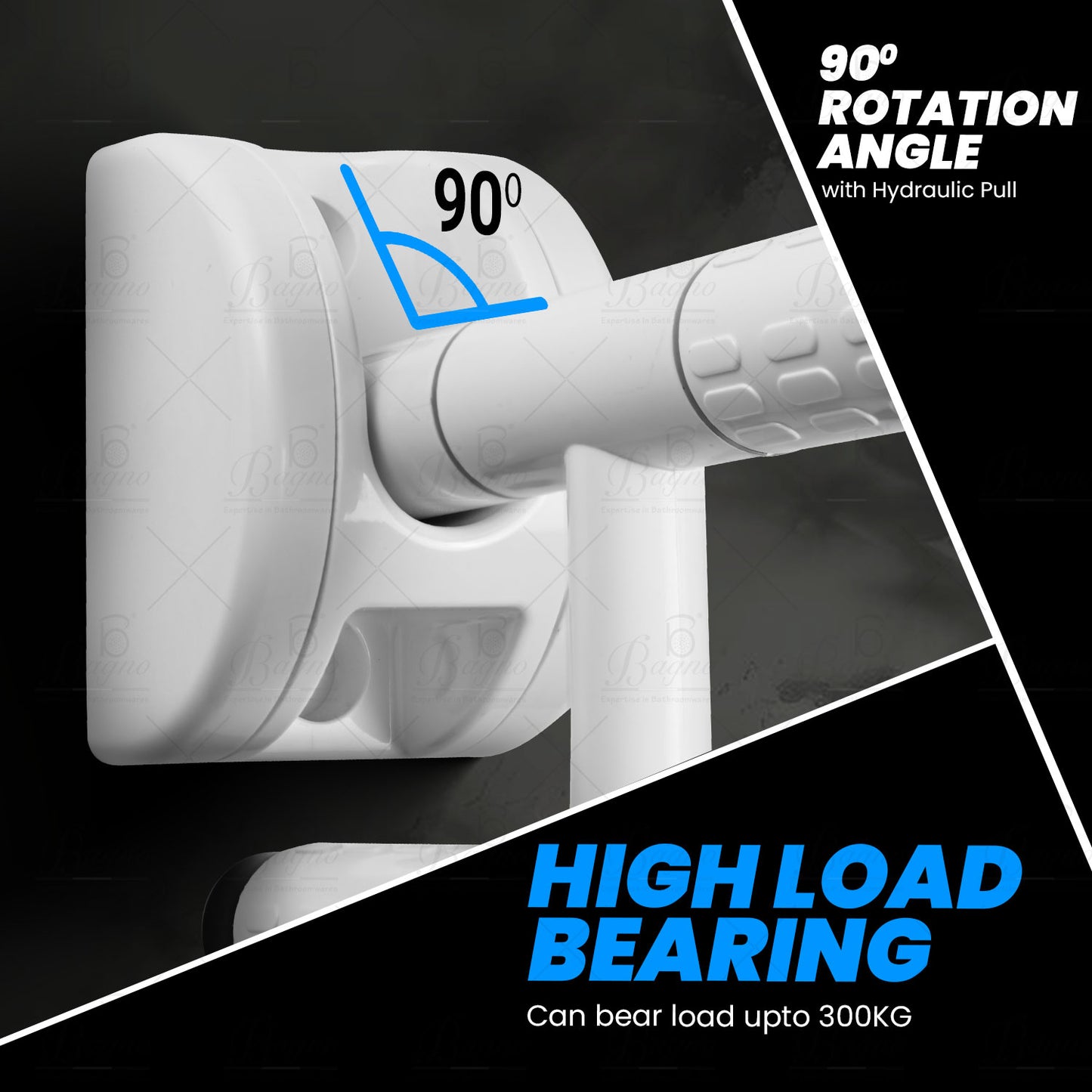 B BAGNO premium quality pvc hydraulic safety bar 90° rotation angle, anti slip grip wall mounted safety bar 8881
