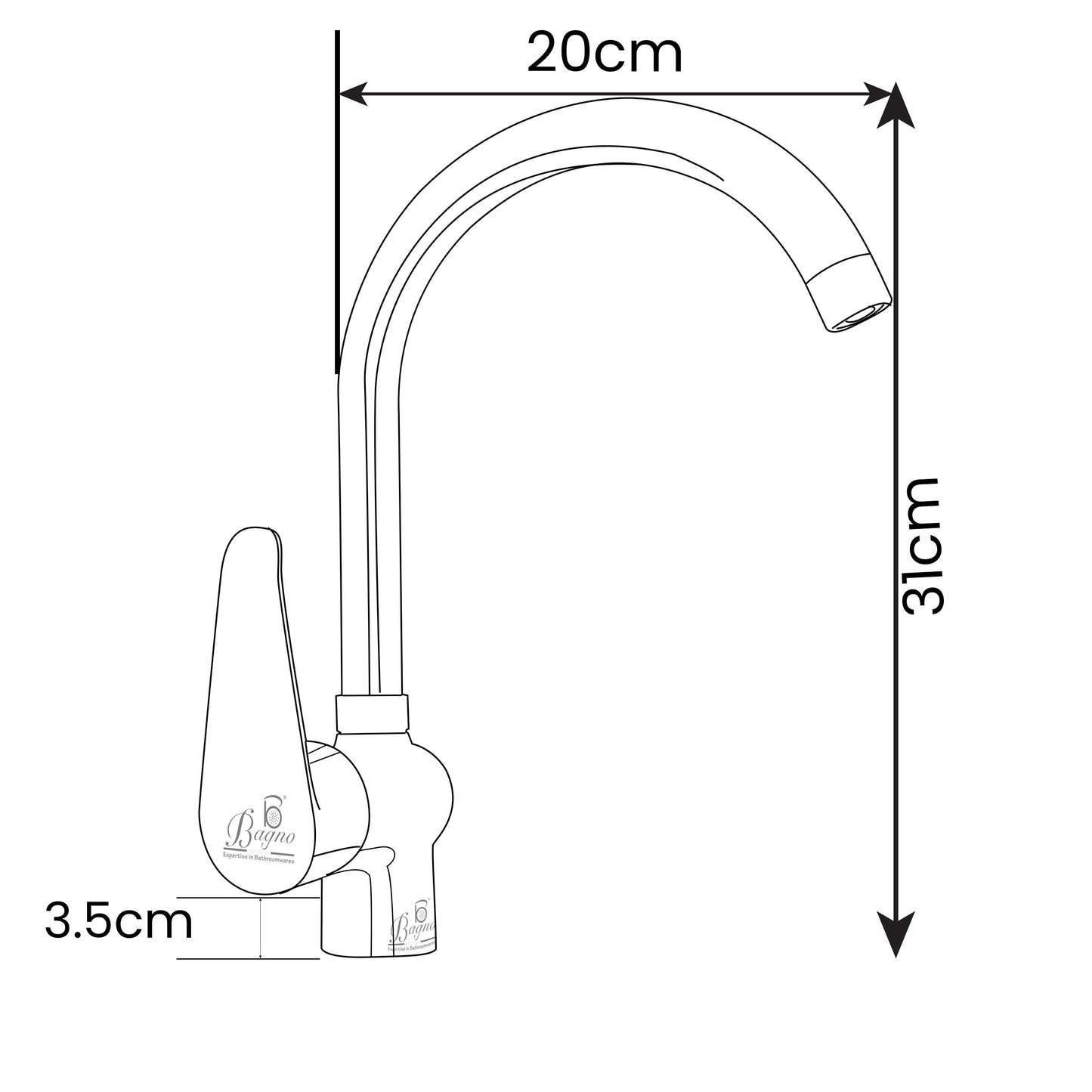 B BAGNO Kitchen Faucets B3, Full Brass Chrome Kitchen faucet, High arc single handle brass sink faucets, RV Kitchen sink faucets, Sink mixers