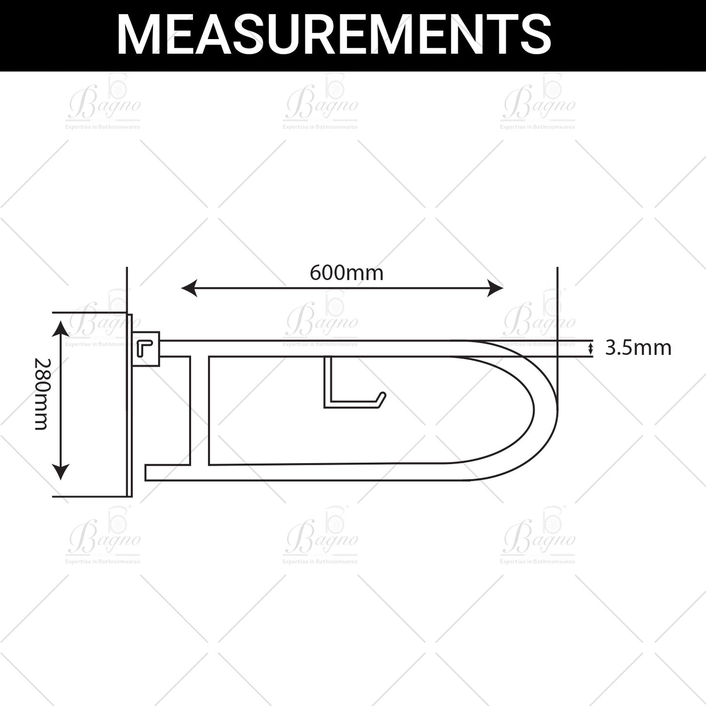 B BAGNO foldable 8814 304 ss safety bar, ss grab bar for bathroom safety with tissue holder 600MM,