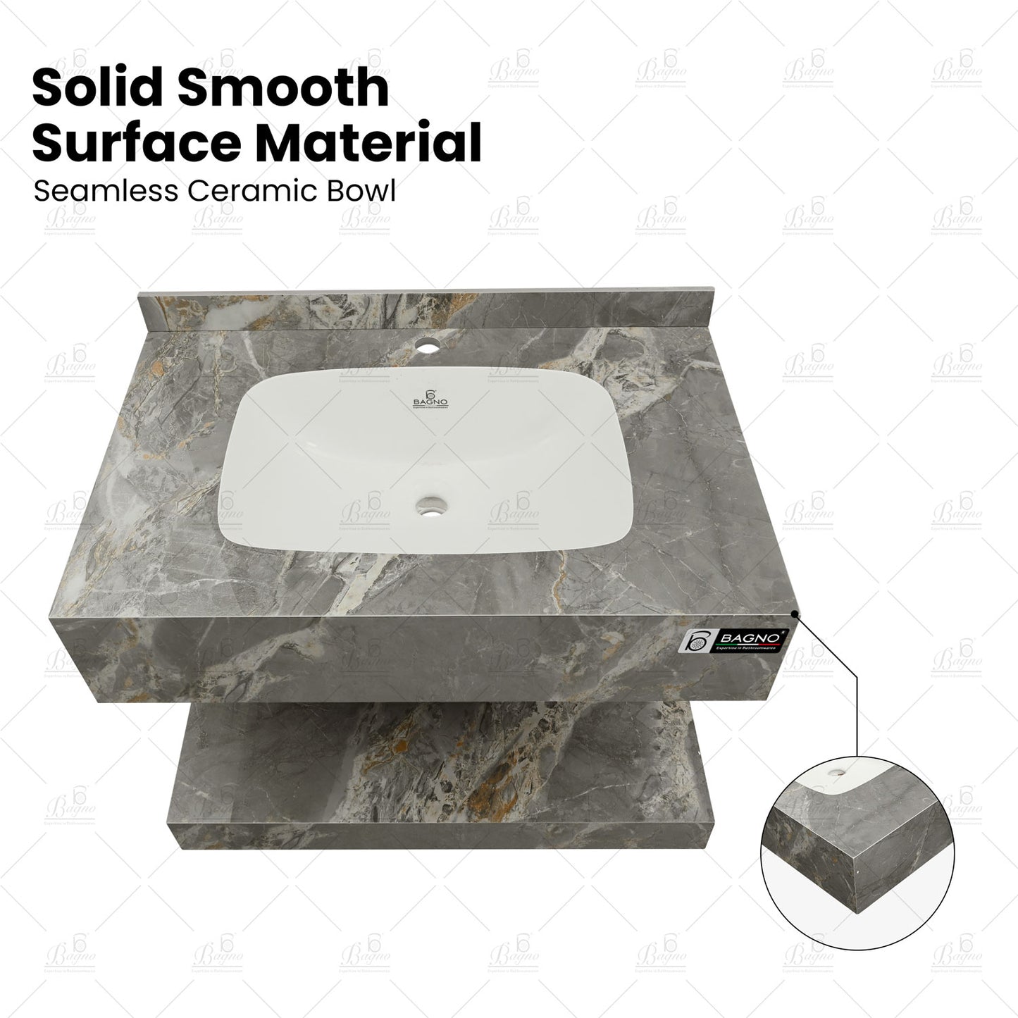 B BAGNO rock plate counter marble cabinet cb19 single bowl, double bowl seamles