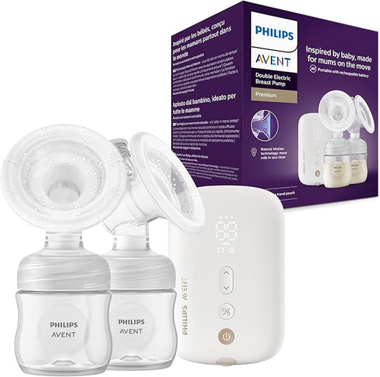 Philips AVENT Double Breast Pump Premium - with Natural Motion Technology, Rechargeable Battery, Timer Display (Model SCF398/31)