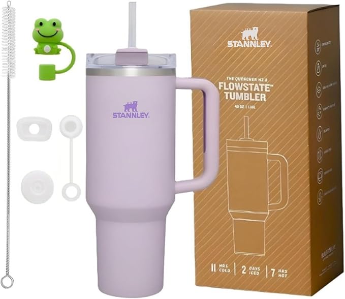 Quencher H2.0 FlowState Stainless Steel Vacuum Insulated Tumbler with Straw, Lid, Spill Stopper, Cleaning Brush & Random Topper for Water, Iced Tea, Coffee & Smoothies – | 1.2Litre 40 oz Orchid |