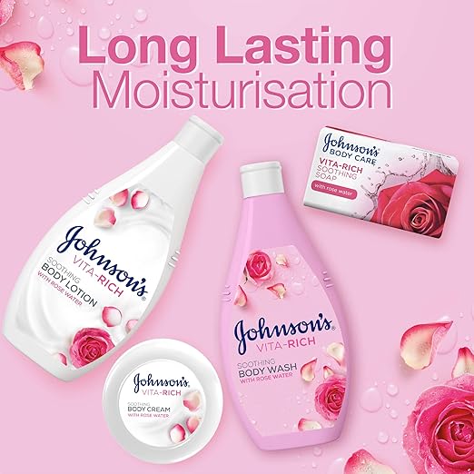 Johnson's Body Lotion - Vita-Rich, Soothing, Enriched with rose water and gylcerin for intense hydration, provides 24-hour comfort, 1+1 FREE