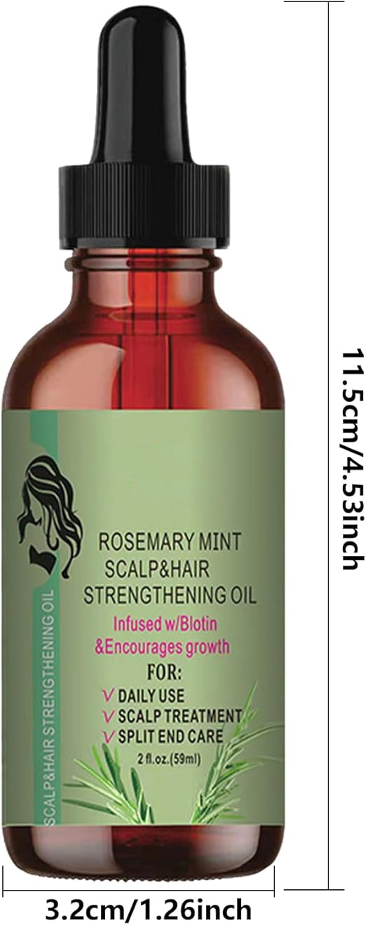 Rosemary Oil with Biotin Hair Serum, 30-Oil Blend in 1 fl oz Bottle, Strengthens Hair and Scalp, Nourishes Split Ends and Promotes Healthy Growth for Dry and Damaged Hair