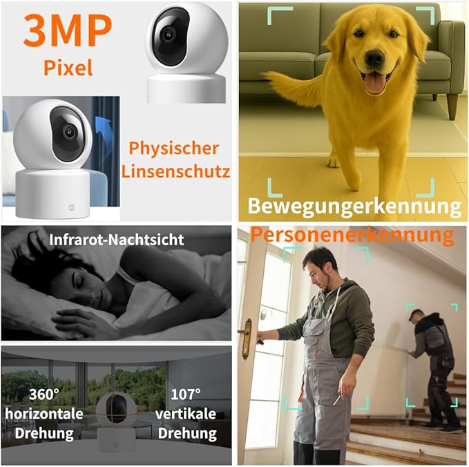Xiaomi Smart Camera C301 | 3MP (2304 * 1296) resolution | Infrared Night Vision | 360° horizontally and 107° vertically | Human Detection | protecting privacy | two-way voice calls