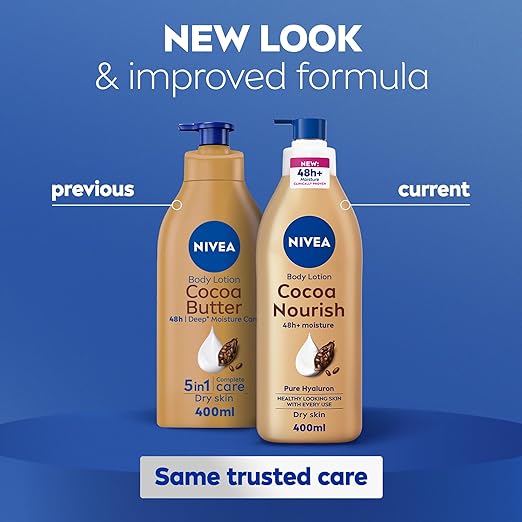 NIVEA Body Lotion for Dry Skin, Cocoa Butter, 5in1 Complete Care, 48H Deep Moisture, 2x400ml, Pack of 2