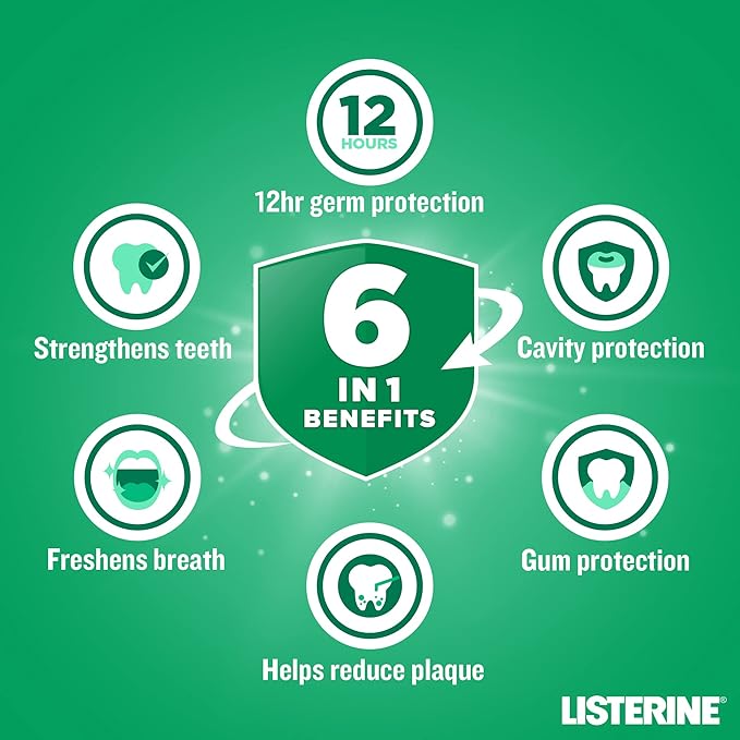 Listerine Breath Freshening Mouthwash, Teeth & Gum Defence, Milder Taste, Helps Kill Up to 99% of Germs Left after Brushing and Reduce Plaque, 500ml