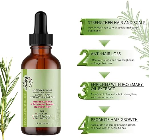 BONK Rosemary Oil for Hair and Scalp - Natural Mint Oil Stimulates Hair Growth Against Hair Loss - 2 oz 59 ml (Pack of 2)