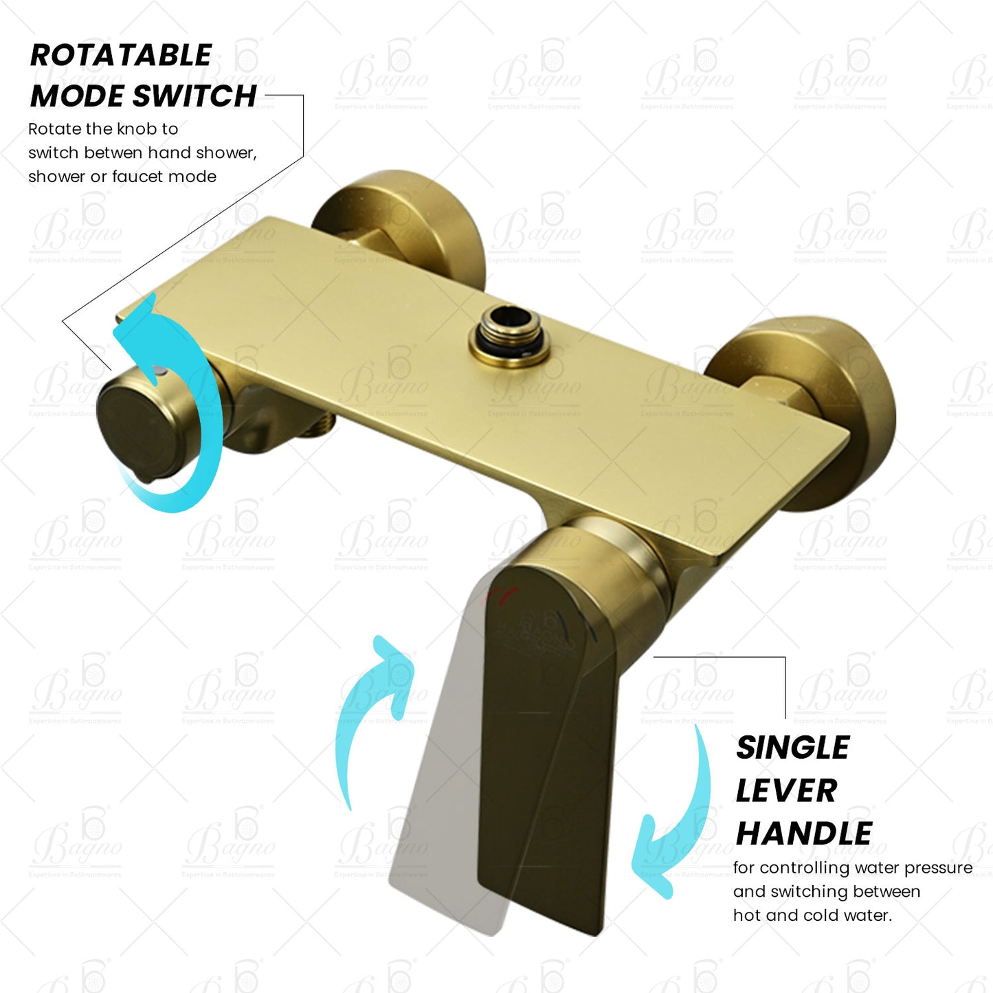 B BAGNO complete shower system fixture 3403-2 matt gold full brass, adjustable shower height and hand shower