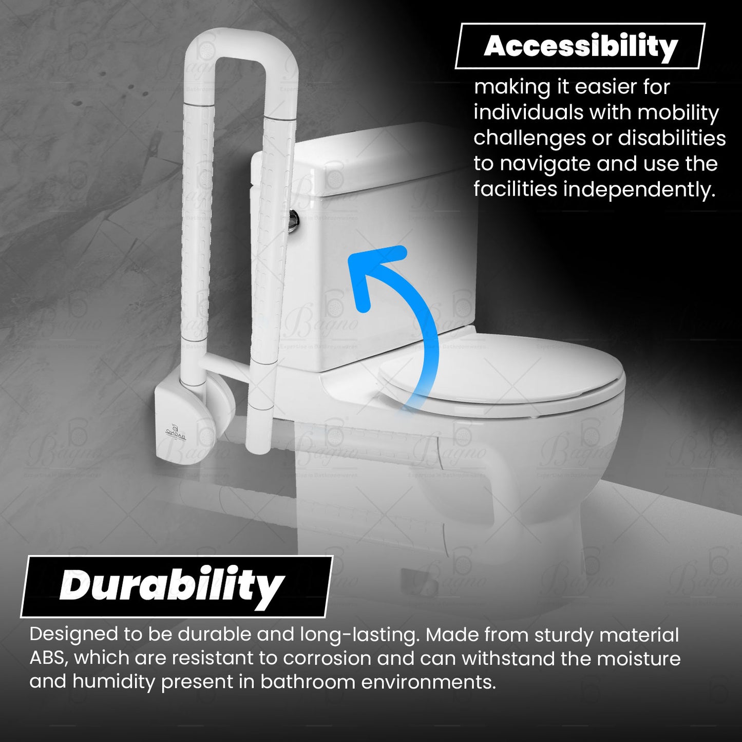 B BAGNO premium quality pvc hydraulic safety bar 90° rotation angle, anti slip grip wall mounted safety bar 8881