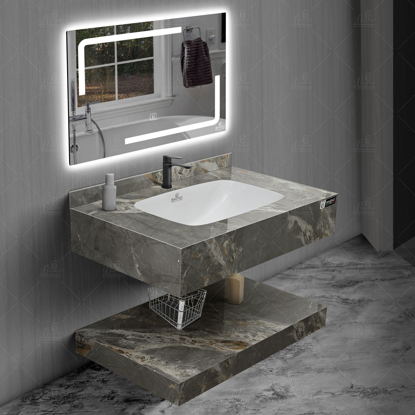 B BAGNO rock plate counter marble cabinet cb19 single bowl, double bowl seamles
