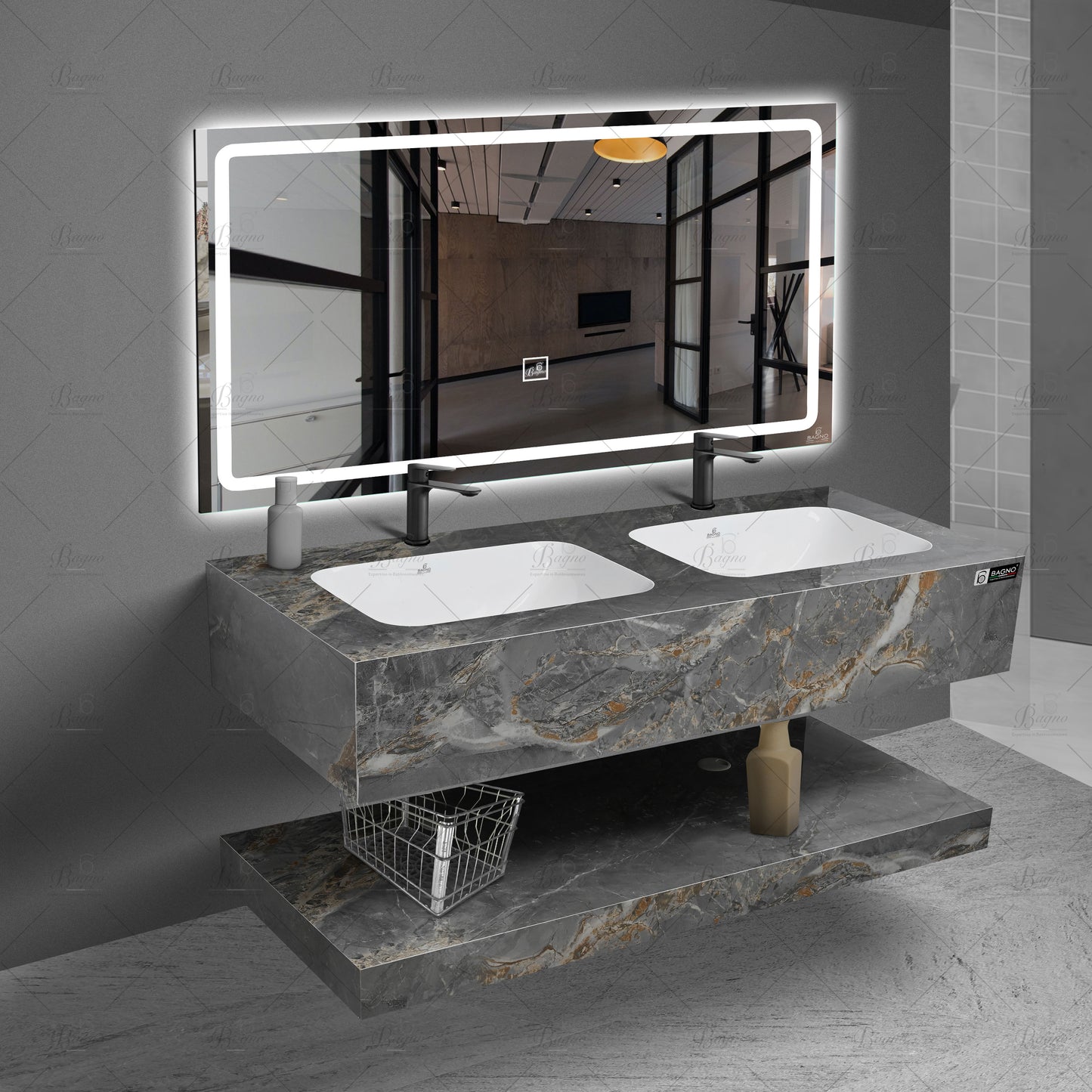 B BAGNO rock plate counter marble cabinet cb19 single bowl, double bowl seamles