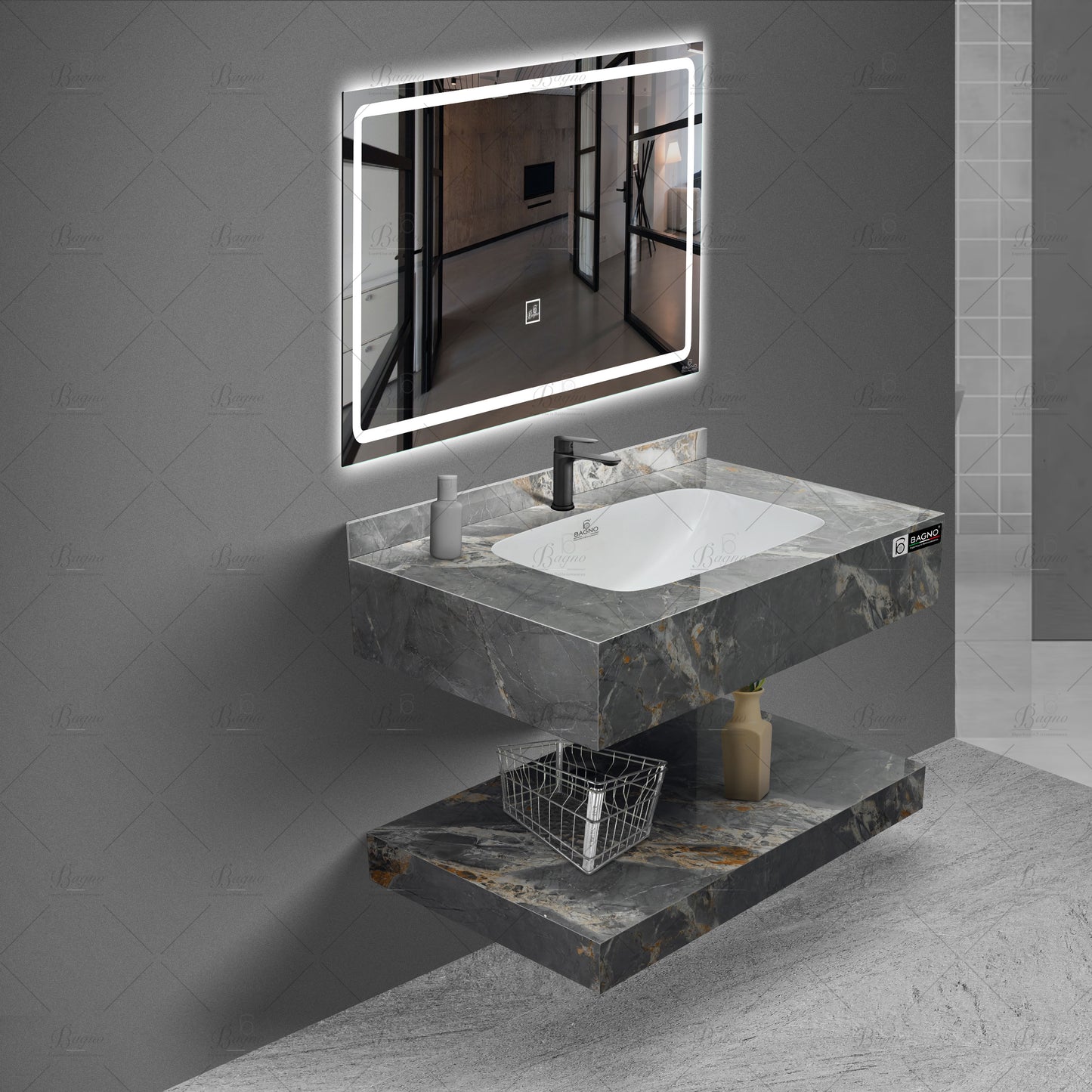 B BAGNO rock plate counter marble cabinet cb19 single bowl, double bowl seamles