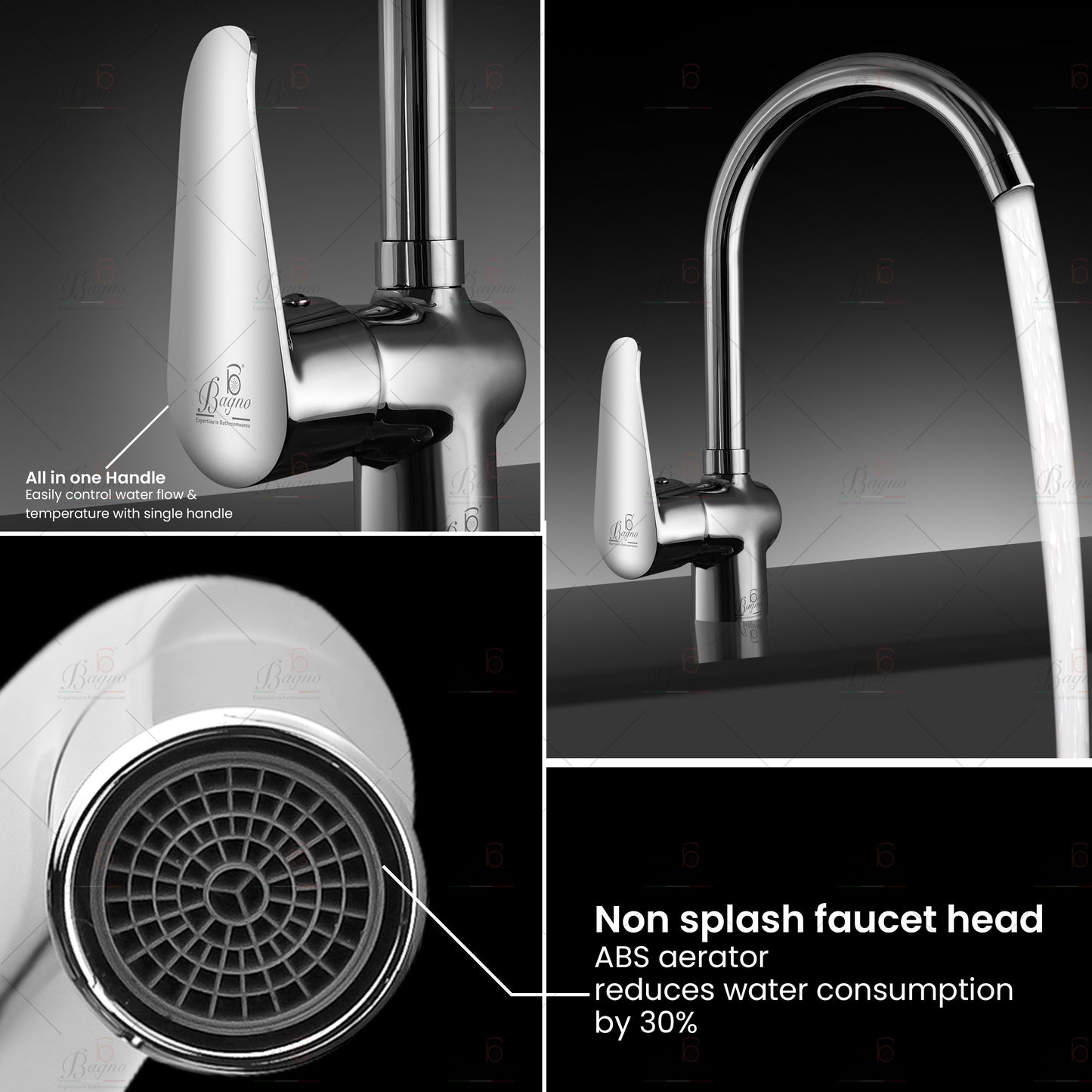 B BAGNO Kitchen Faucets B3, Full Brass Chrome Kitchen faucet, High arc single handle brass sink faucets, RV Kitchen sink faucets, Sink mixers