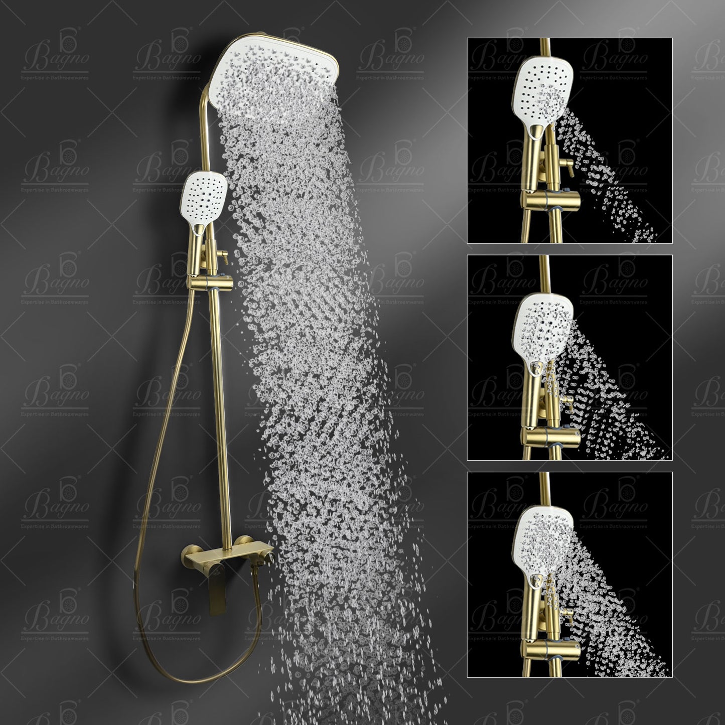 B BAGNO complete shower system fixture 3403-2 matt gold full brass, adjustable shower height and hand shower