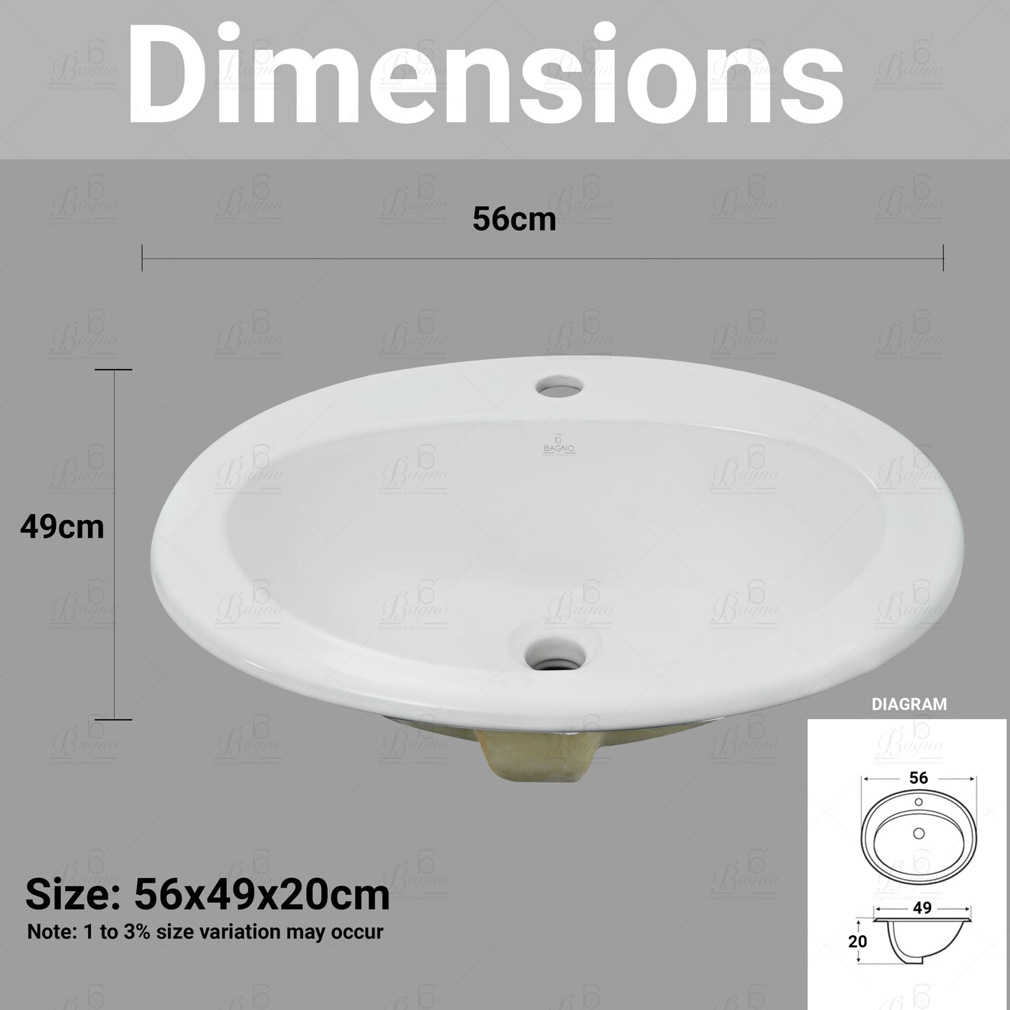 B BAGNO Over Counter Basin C01 with Overflow, B Bagno Bathroom Sink, Over Counter Basin