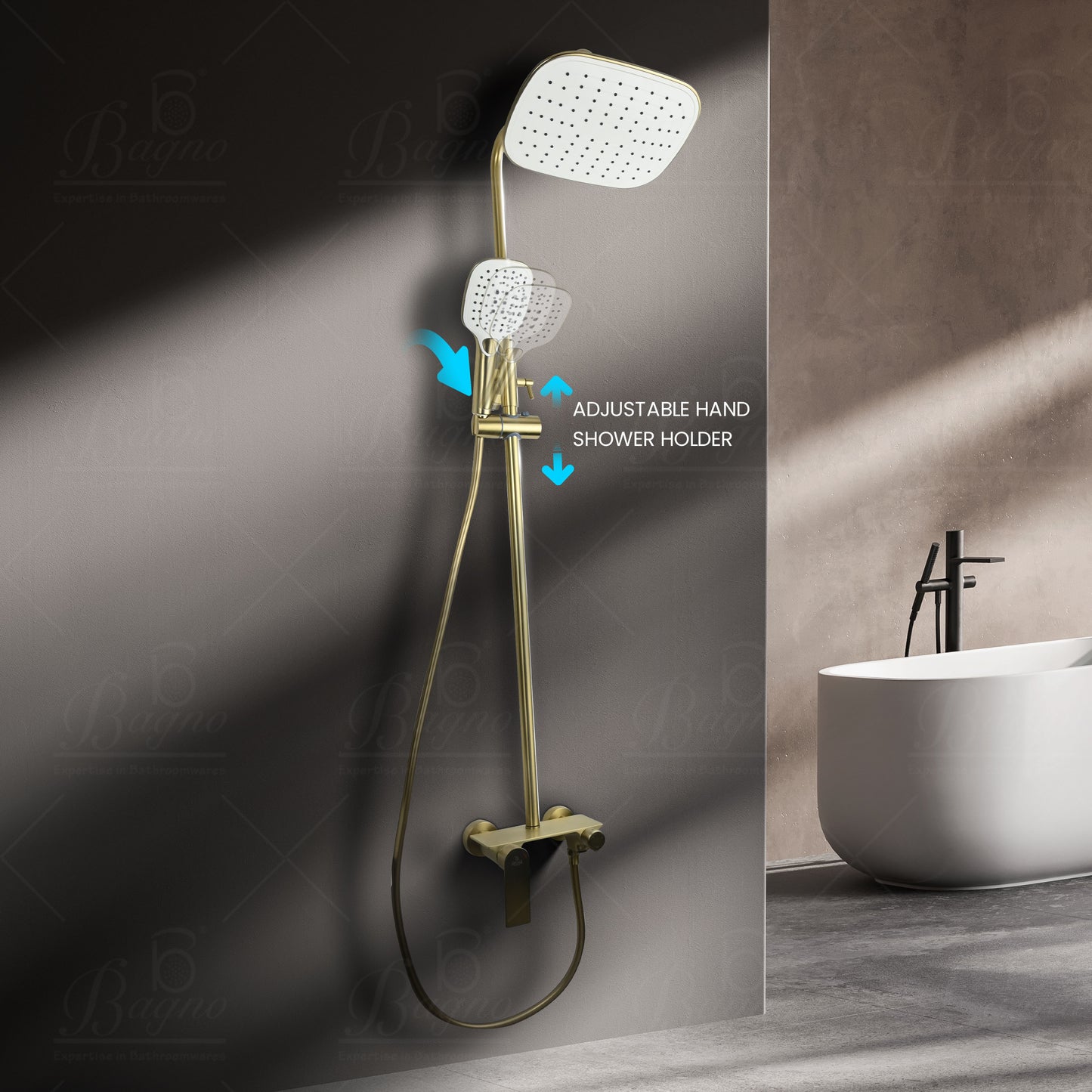 B BAGNO complete shower system fixture 3403-2 matt gold full brass, adjustable shower height and hand shower