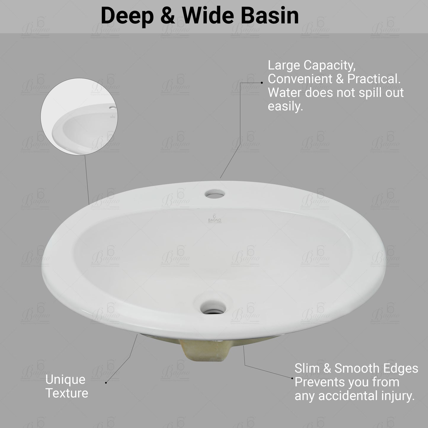 B BAGNO Over Counter Basin C01 with Overflow, B Bagno Bathroom Sink, Over Counter Basin
