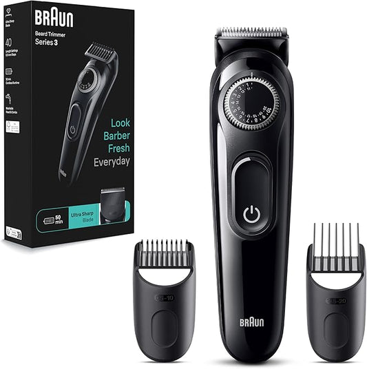 Braun Beard Trimmer Series 3 3410, Trimmer For Men with Styling Tools and 50-min Runtime