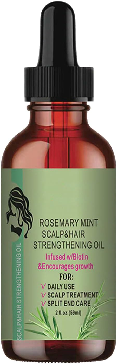 Rosemary Oil with Biotin Hair Serum, 30-Oil Blend in 1 fl oz Bottle, Strengthens Hair and Scalp, Nourishes Split Ends and Promotes Healthy Growth for Dry and Damaged Hair
