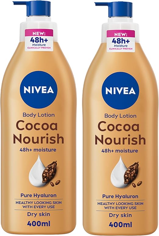 NIVEA Body Lotion for Dry Skin, Cocoa Butter, 5in1 Complete Care, 48H Deep Moisture, 2x400ml, Pack of 2