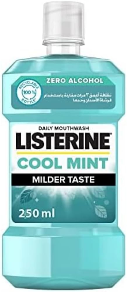 Listerine Breath Freshening Mouthwash, Cool Mint, Milder Taste, kills 99% of germs that cause plaque and bad breath, when used twice daily, 250ml