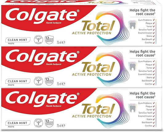 Colgate Total Active protection, toothpaste, Clean Mint, Helps stop problems before they start, 3x75ml