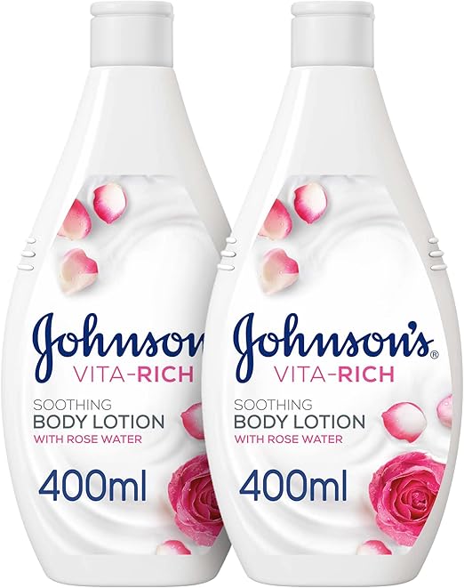 Johnson's Body Lotion - Vita-Rich, Soothing, Enriched with rose water and gylcerin for intense hydration, provides 24-hour comfort, 1+1 FREE