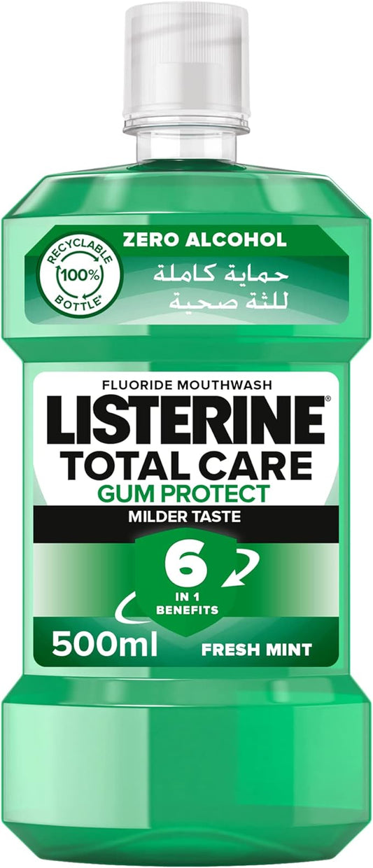 Listerine Breath Freshening Mouthwash, Teeth & Gum Defence, Milder Taste, Helps Kill Up to 99% of Germs Left after Brushing and Reduce Plaque, 500ml