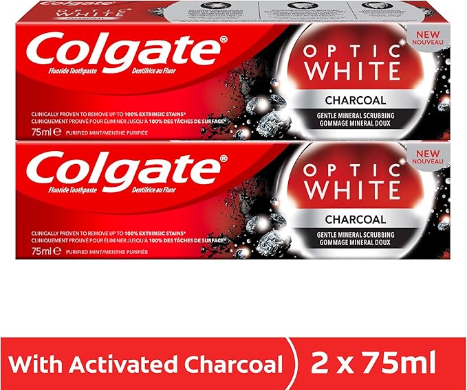 Colgate Optic White Charcoal Whitening Toothpaste 75ml Pack Of 2