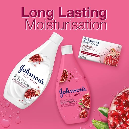 Johnson's Body Lotion - Vita-Rich, Brightening Pomegranate Flower, Enriched with pomegranate extract and shea butter, 24-hour comfort, 400ml, 1+1 FREE
