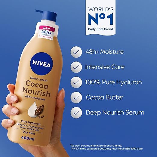 NIVEA Body Lotion for Dry Skin, Cocoa Butter, 5in1 Complete Care, 48H Deep Moisture, 2x400ml, Pack of 2
