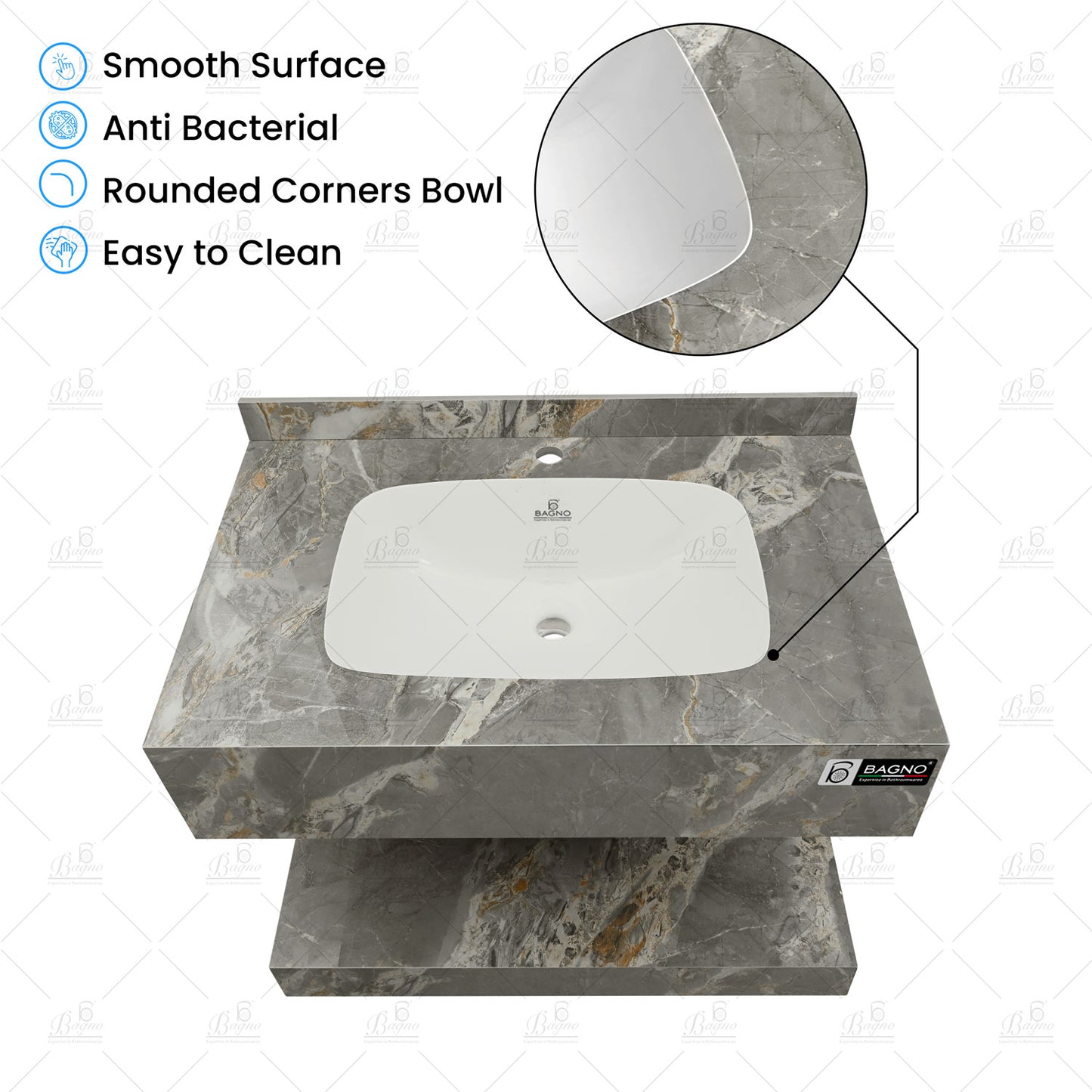 B BAGNO rock plate counter marble cabinet cb19 single bowl, double bowl seamles
