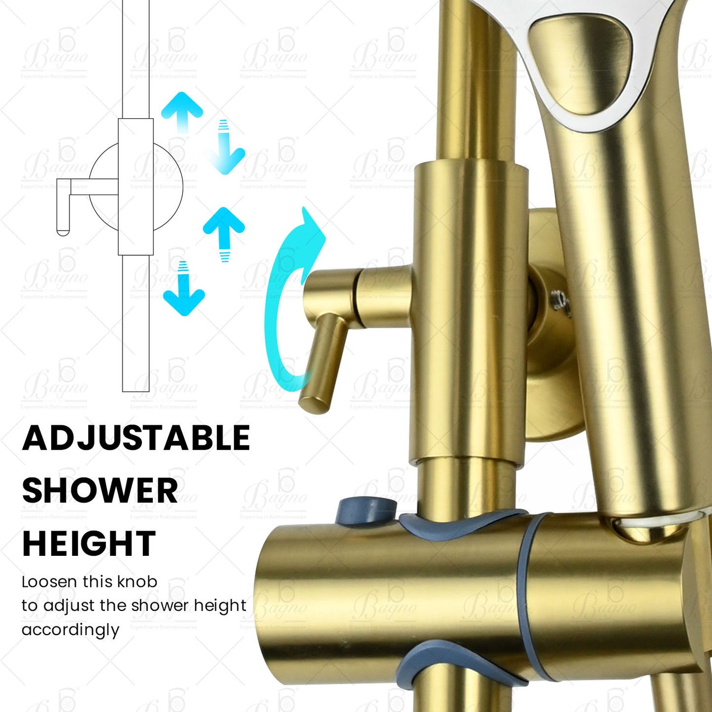 B BAGNO complete shower system fixture 3403-2 matt gold full brass, adjustable shower height and hand shower