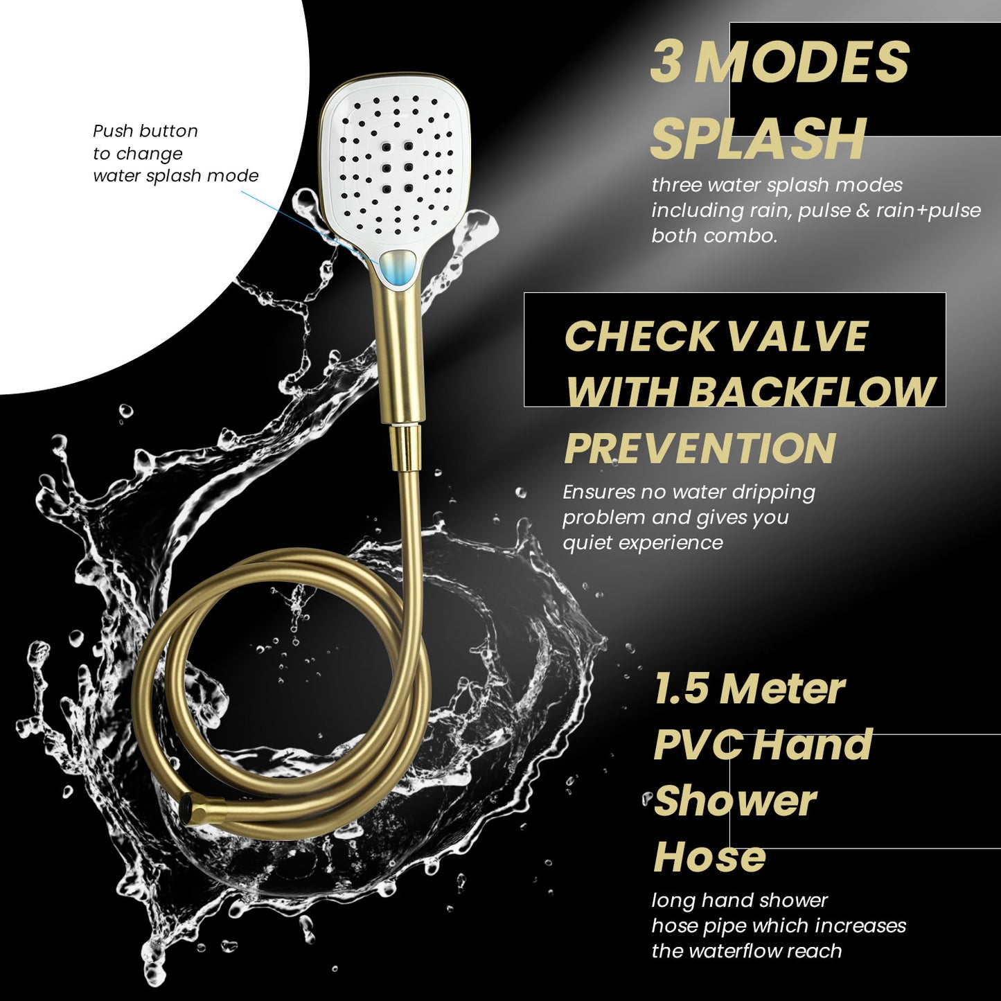 B BAGNO complete shower system fixture 3403-2 matt gold full brass, adjustable shower height and hand shower