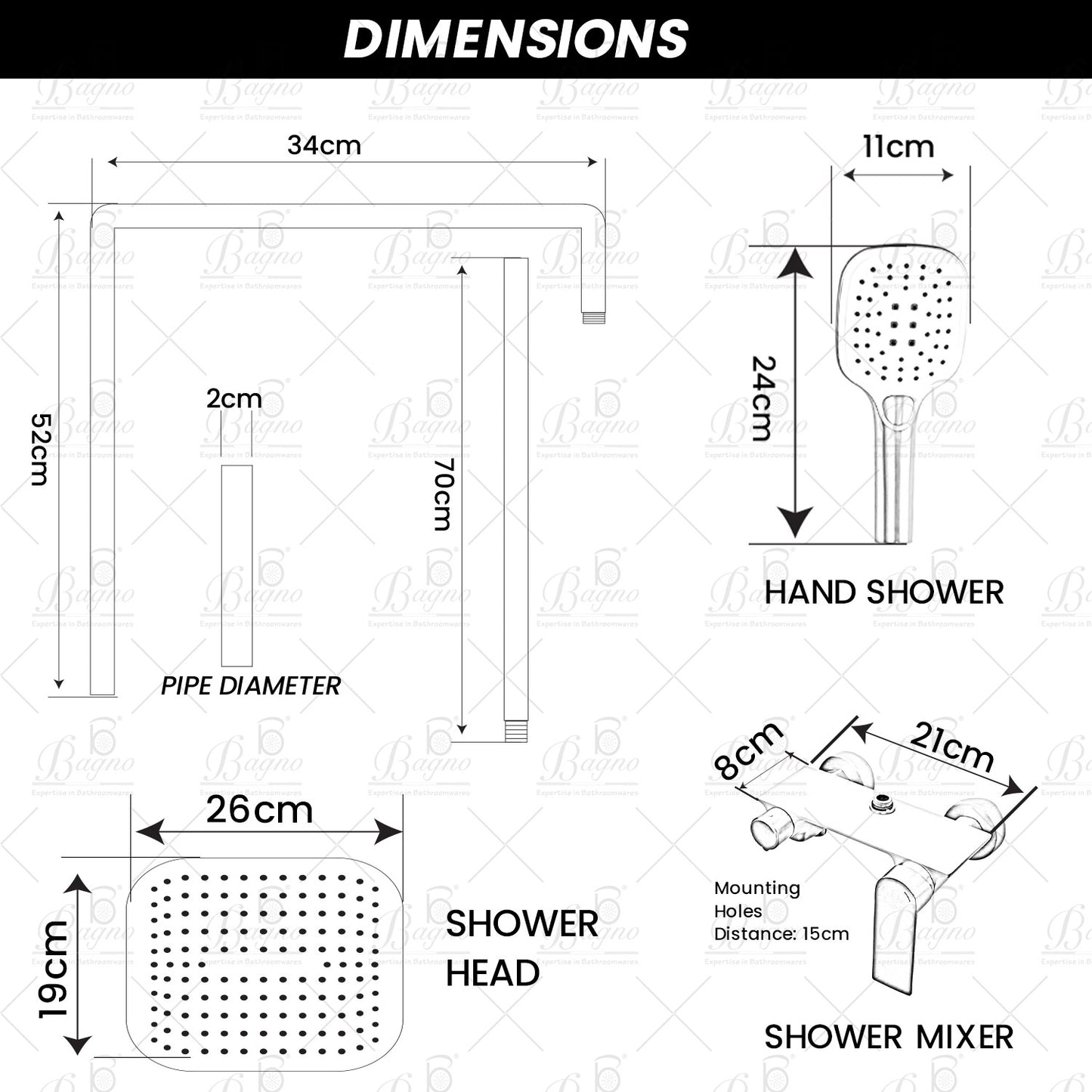B BAGNO complete shower system fixture 3403-2 matt gold full brass, adjustable shower height and hand shower