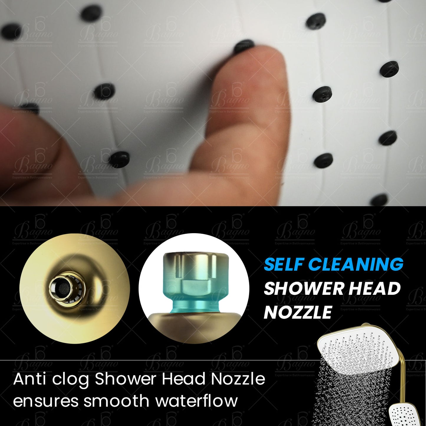 B BAGNO complete shower system fixture 3403-2 matt gold full brass, adjustable shower height and hand shower
