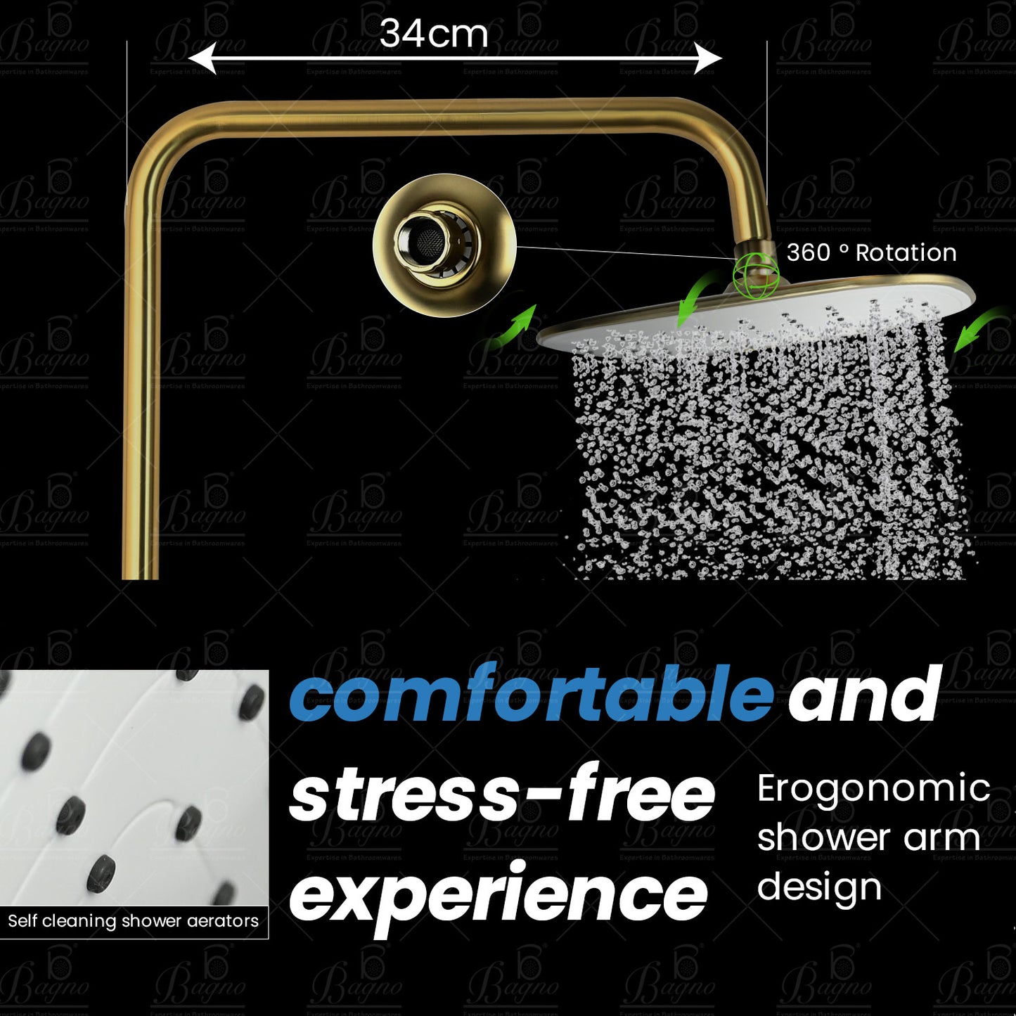 B BAGNO complete shower system fixture 3403-2 matt gold full brass, adjustable shower height and hand shower