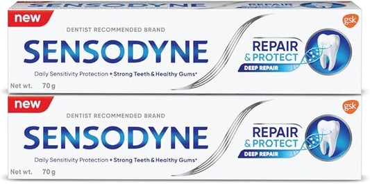 Sensodyne Toothpaste Repair & Protect Combo pack, tooth paste for deep repair of sensitive teeth, 140 gm multi-pack (70 gm x 2)